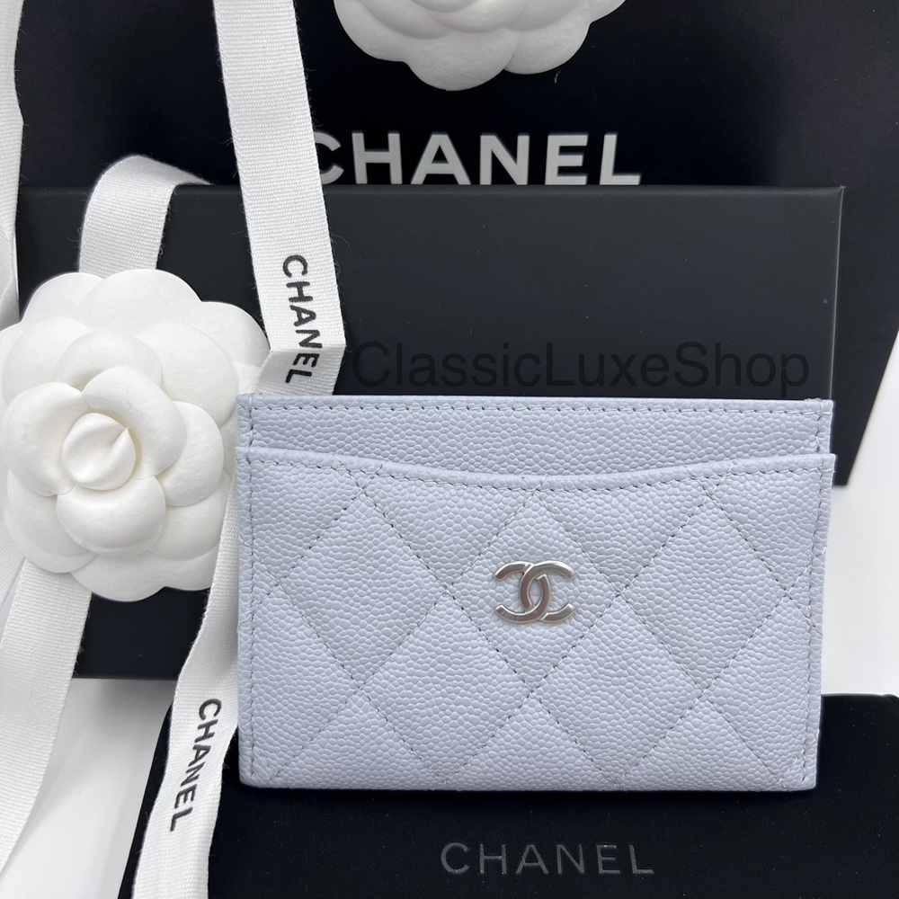 BRAND NEW! Chanel Caviar Quilted Classic Card Holder in Pale Blue